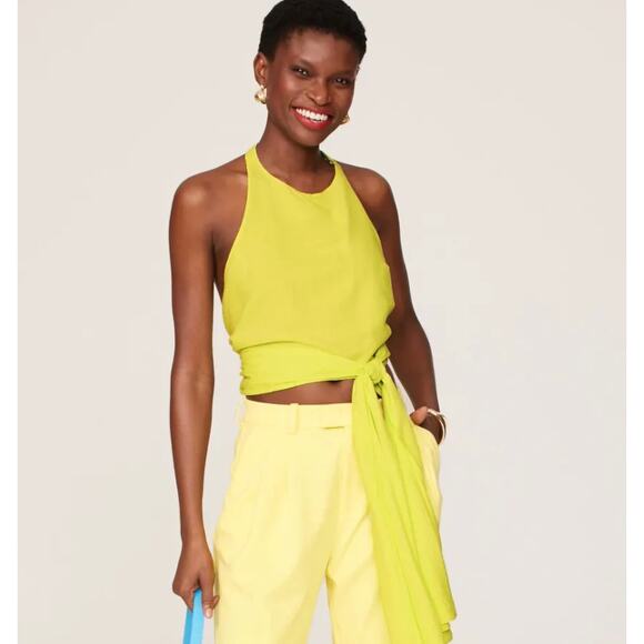 Esteban Cortazar Top Womens Small Green Tie Around Halter Jacquard - Picture 4 of 10